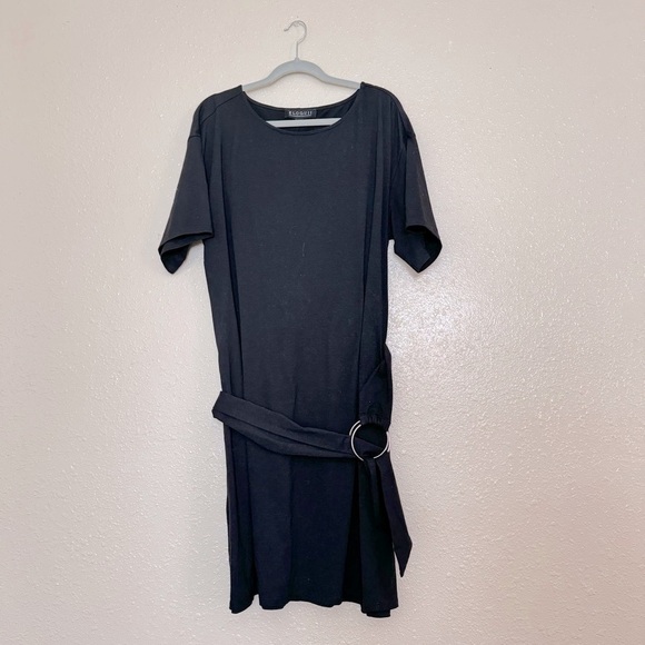 Eloquii Black Midi Dress Attached O-Ring Belt - Picture 1 of 5
